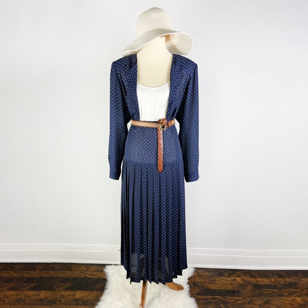 Vintage Liz Claiborne 80s 90s skirt set navy blue crescent moon pattern size 14